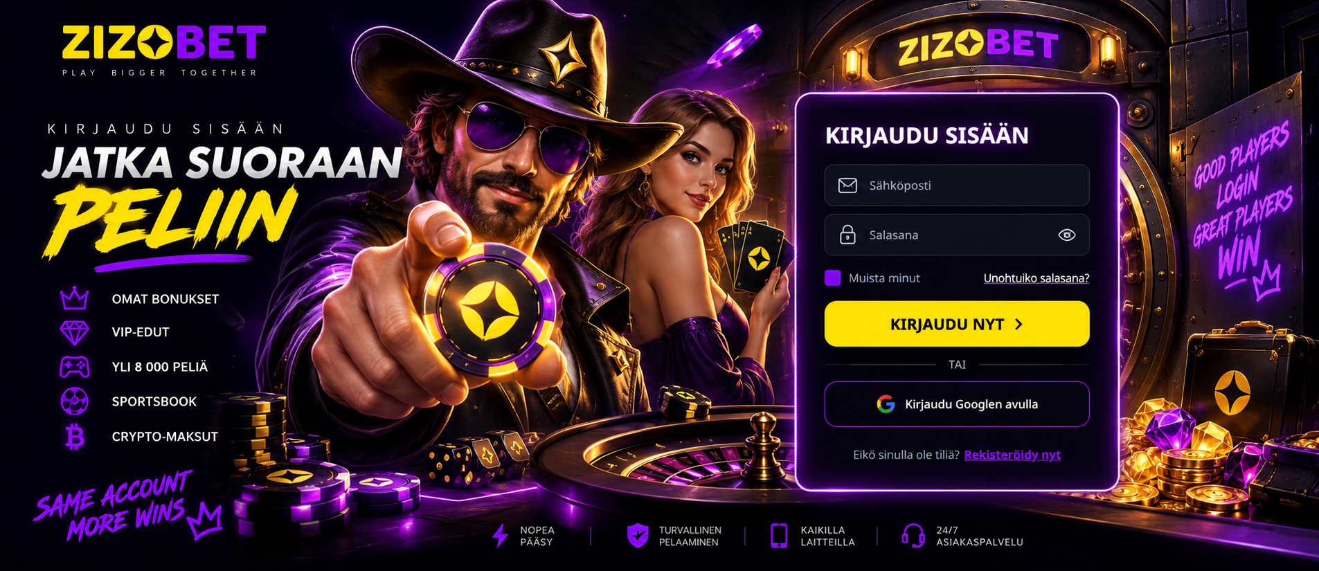 ZizoBet login – kirjaudu sisään ja jatka suoraan peliin
